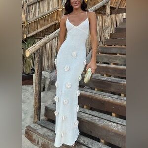 Meshki Suki knit flower maxi dress nude size XS NWT